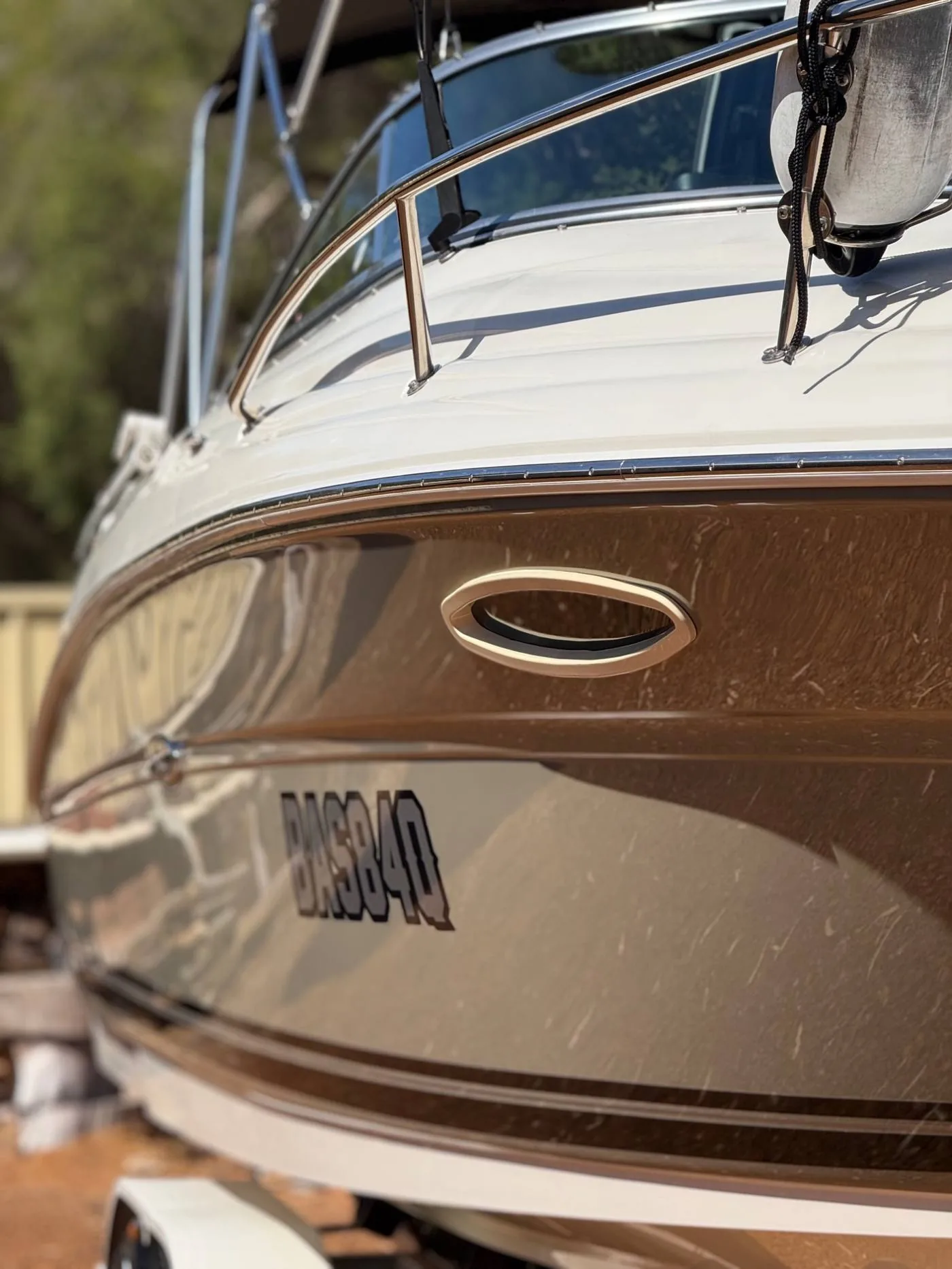 Hull oxidation removal Perth — gelcoat restoration result