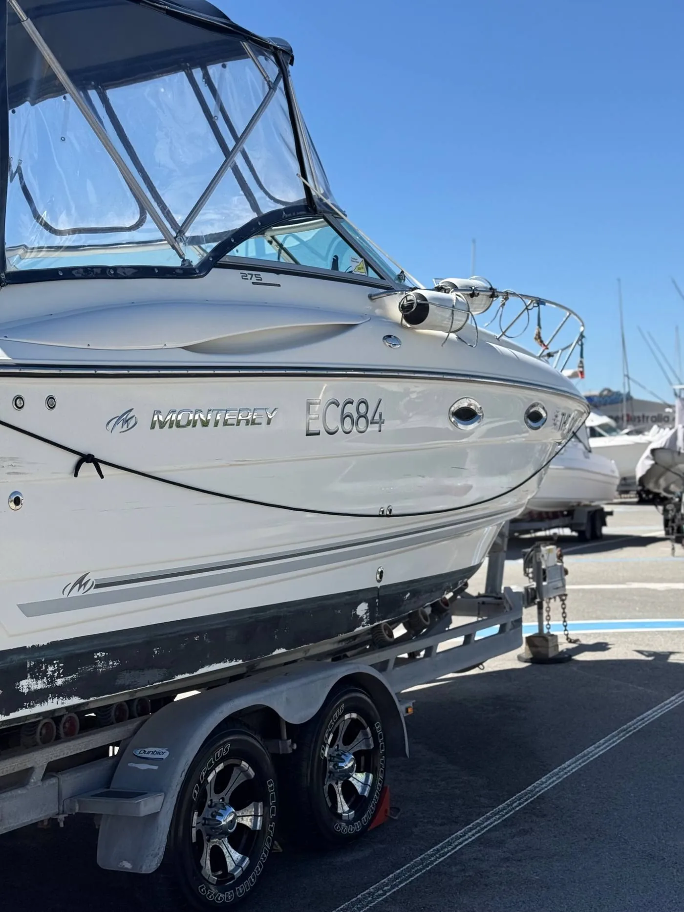 Monterey hull polish Perth — gleaming white gelcoat after oxidation removal