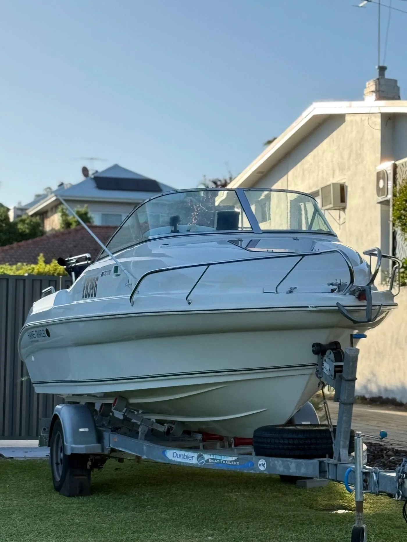Runabout boat detailing Perth — clean white gelcoat after professional detail